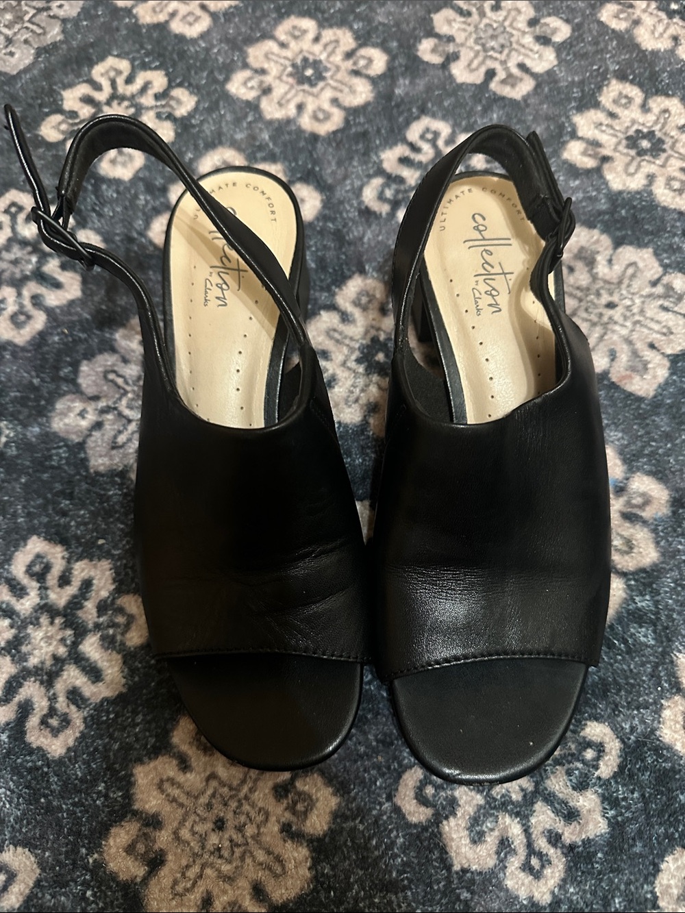 Clarks Black Leather Slingback Open-Toe Mules